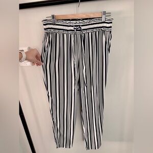 Striped Black & White Paperbag Waist Pants